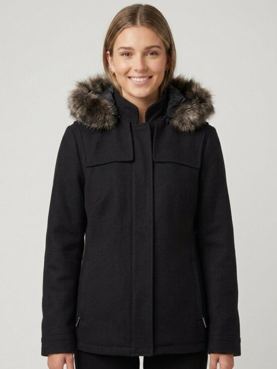 Zara Jackets & Blazers - Zara Black Wool Blend Duffle Coat with Removable Hood